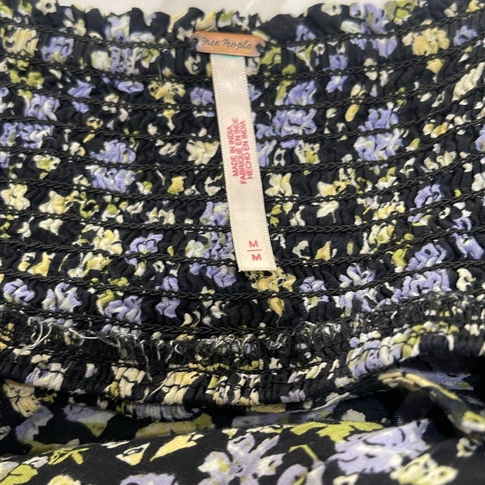 Free People Molly Jo Midi Floral Button Front Midi Dress SZ M Black Blue - Picture 8 of 10